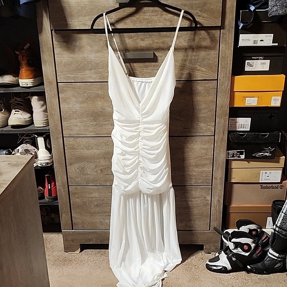 SHEIN White Ruched Spaghetti Strap Sundress